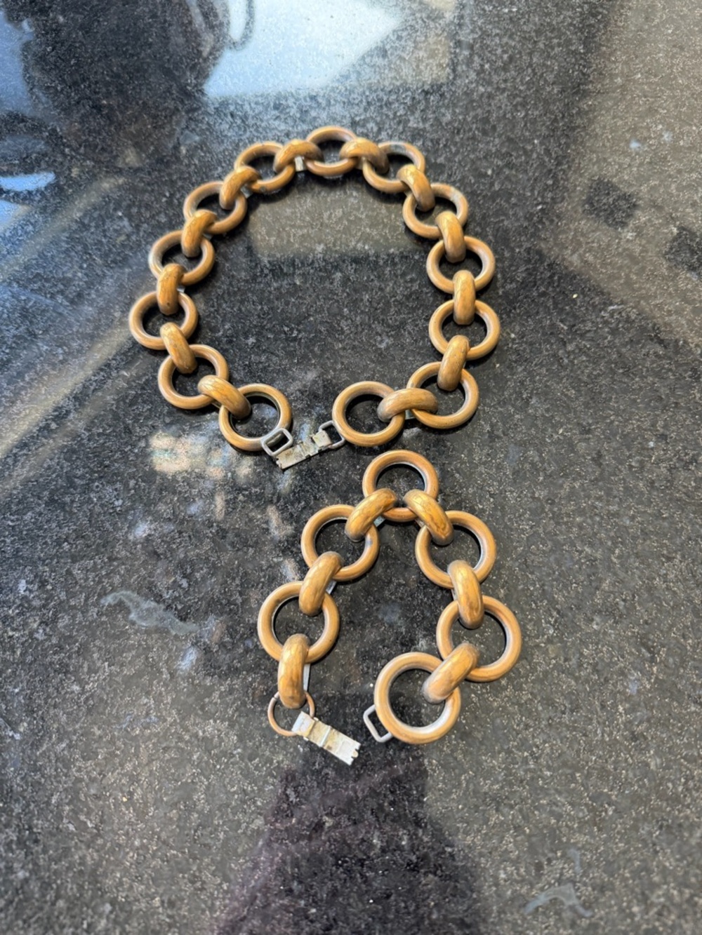 Chunky Vintsge Copper Link Necklace and Bracelet Set - Warm Gold Tones